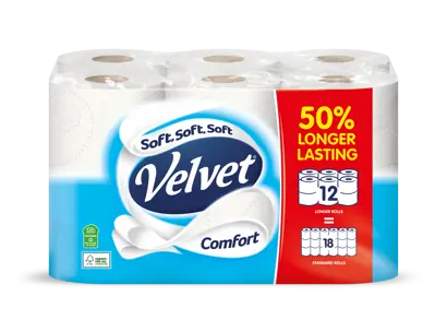 Discover Velvet 50% Longer Lasting Toilet Rolls