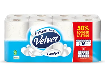 Discover Velvet 50% Longer Lasting Toilet Rolls